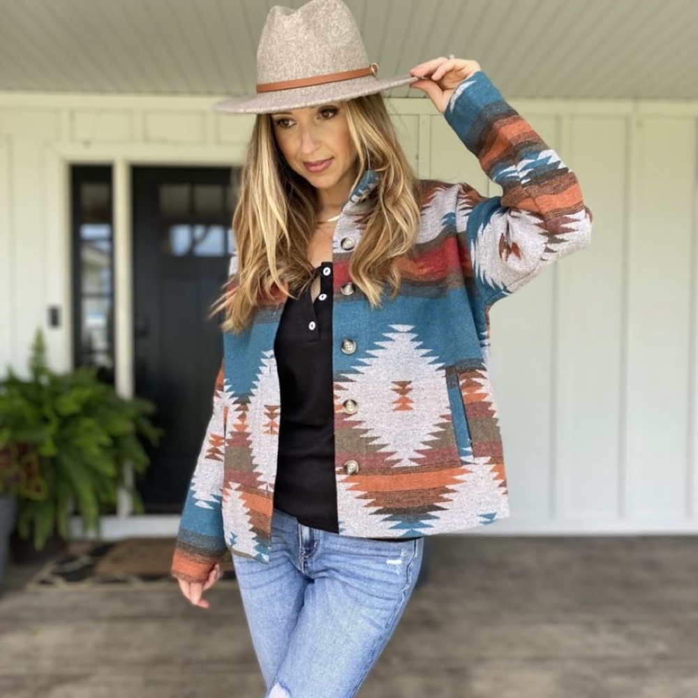 Last L then sold out! Bohemian Aztec Southwest Pattern Jacket - Picture 3 of 17